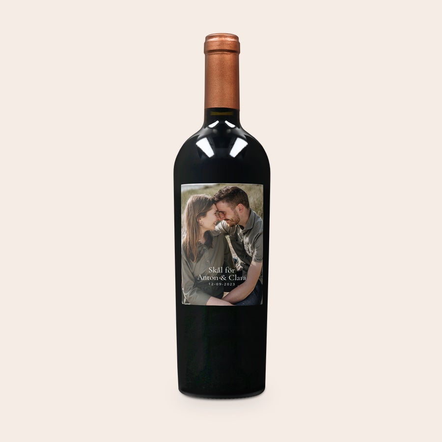 Salentein Primus Malbec - Anpassad etikett Salentein Primus Malbec att ge bort, vinflaska med personlig fotoetikett med texten Skål för Anton & Clara och datumet 12-09-2023