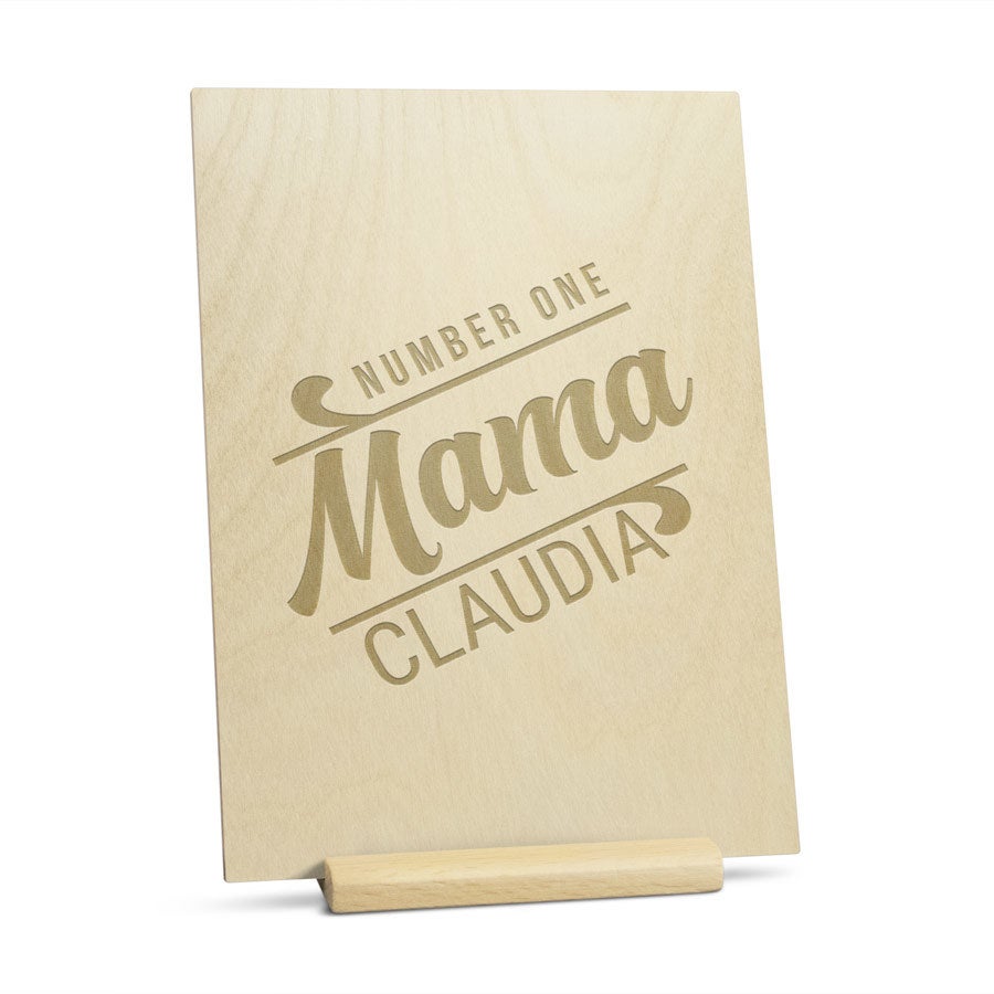 Houten Moederdag kaart - Gegraveerd - Verticaal