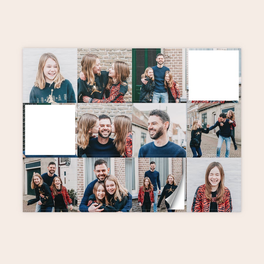 Klistermærker med print Ark med klistermærker printet med et personligt design af familiebilleder, en unik måde at overraske med print af klistermærker.