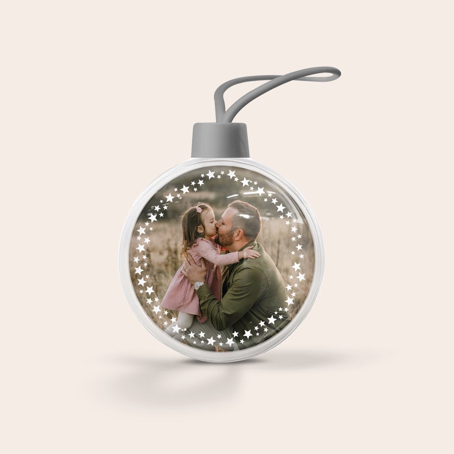 Palline di Natale con Foto Pallina trasparente per albero di Natale personalizzata con foto di papà e bambina, stampata con stelle
