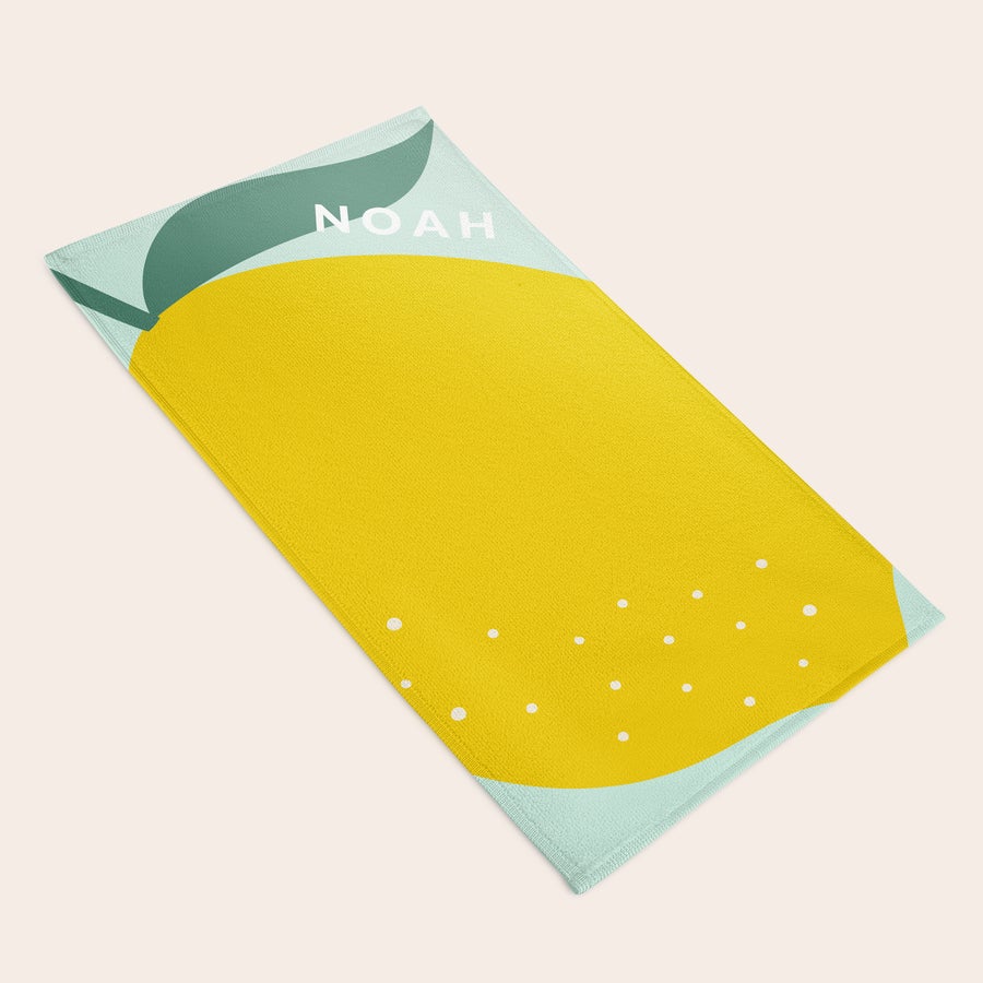 Telo Mare Personalizzato -  100x180 Telo mare personalizzato con disegno a limone e nome Noah stampato