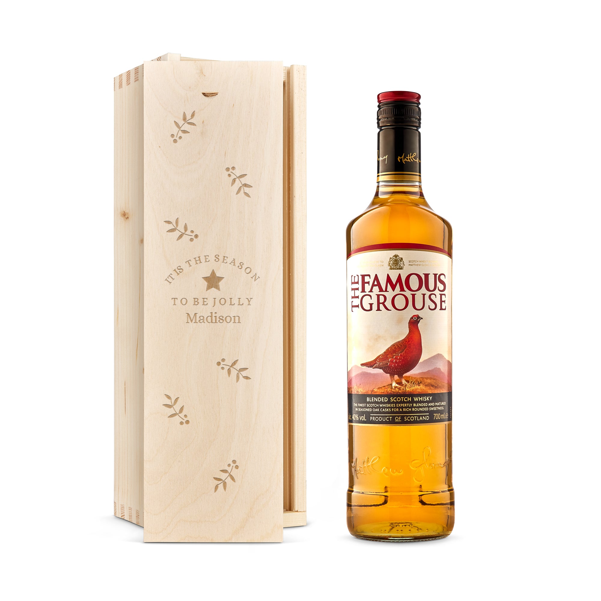 Personalised whiskey gift - Famous Grouse - Engraved wooden case