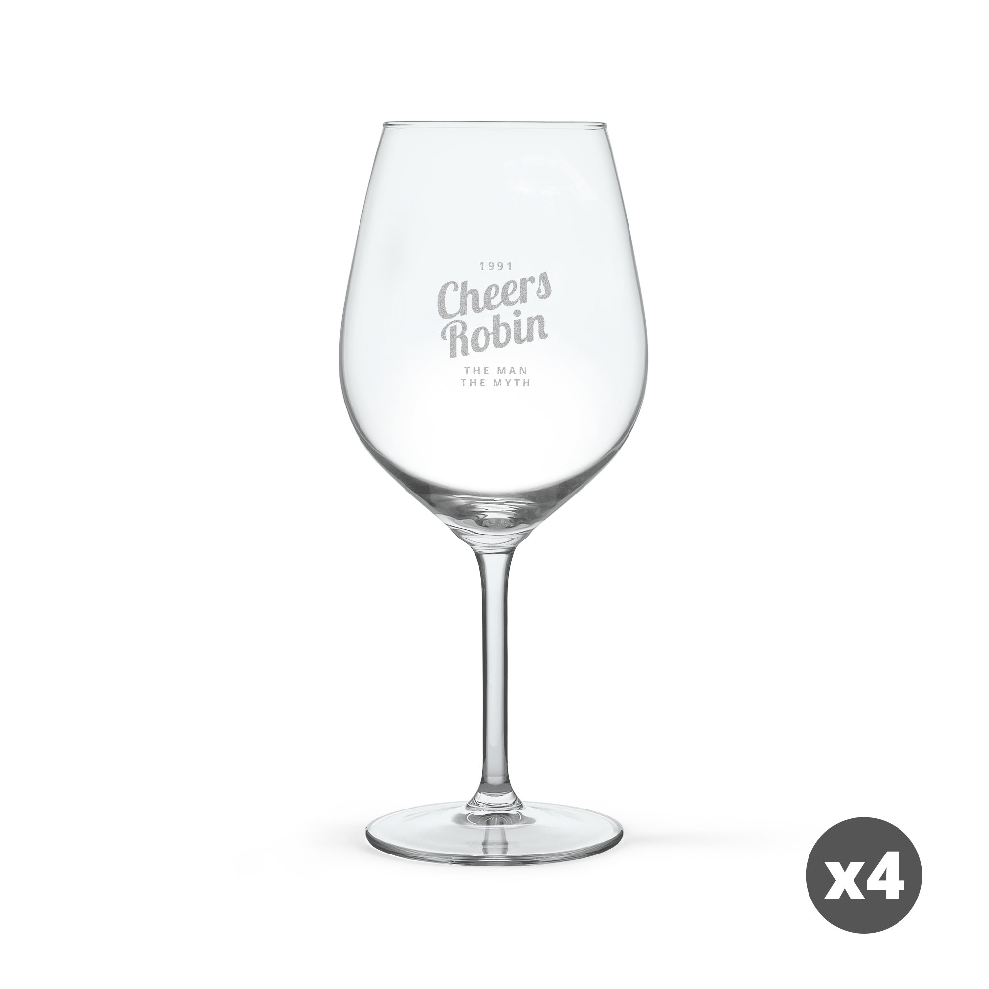 Personalized wine glass engraved with the name Robin and custom text