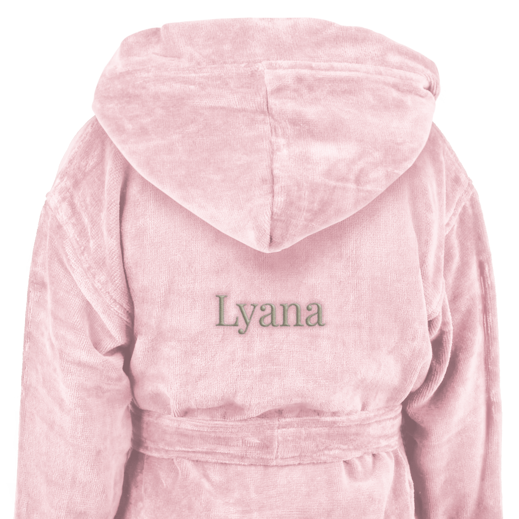Peignoir enfant rose doux brodé du prénom Lyana, un peignoir super doux personnalisé.