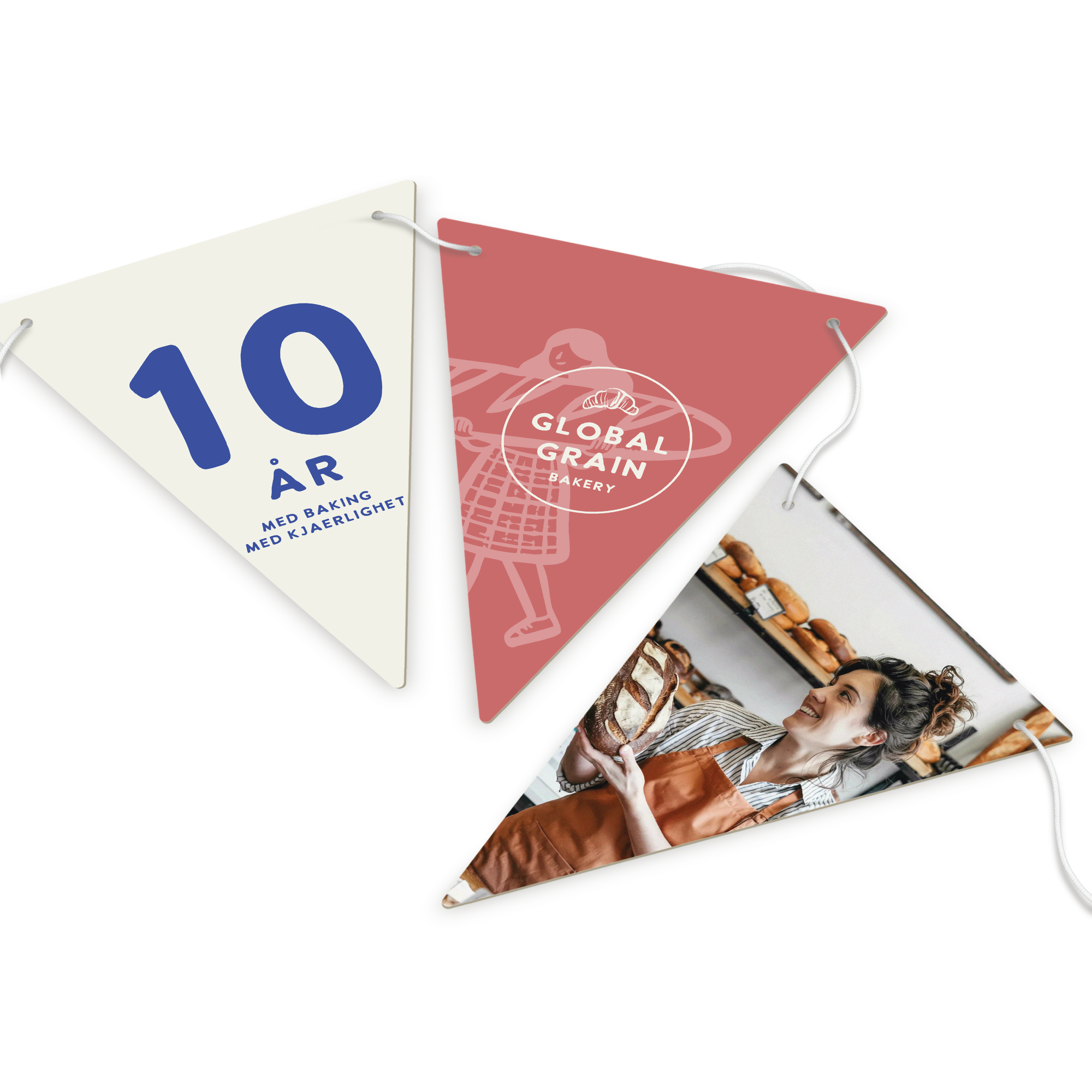 Personlig girlander - Trekant - L - 10m med egne bilder, logo og tekst tilpasset dine feiringer.