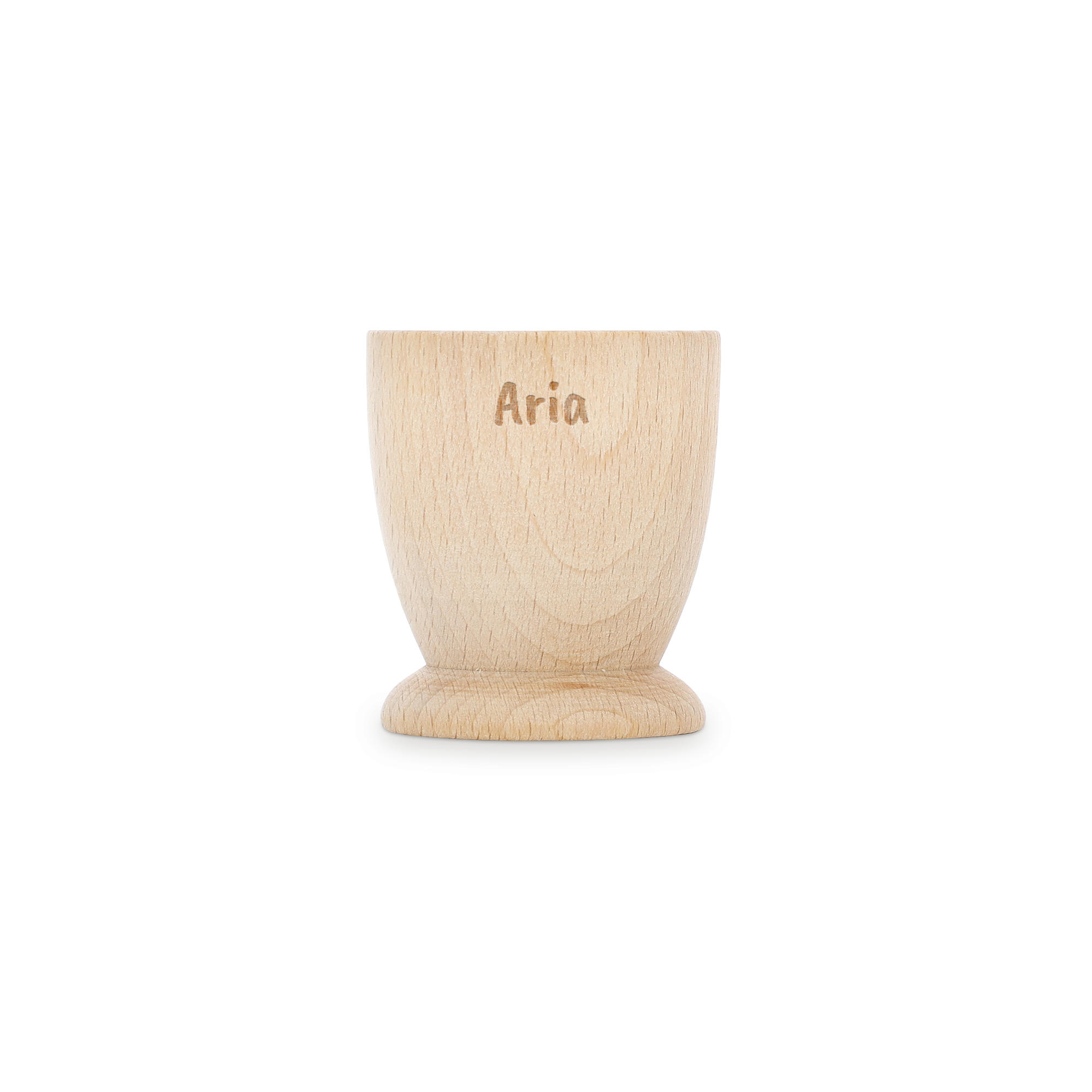 Porta-ovos de faia personalizado com nome "Aria" gravado para tornar o café da manhã memorável