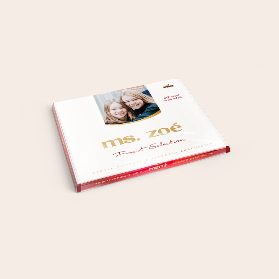Cutie de ciocolată Merci personalizată și felicitare de felicitare Cutie de ciocolată Merci personalizată și felicitare de felicitare