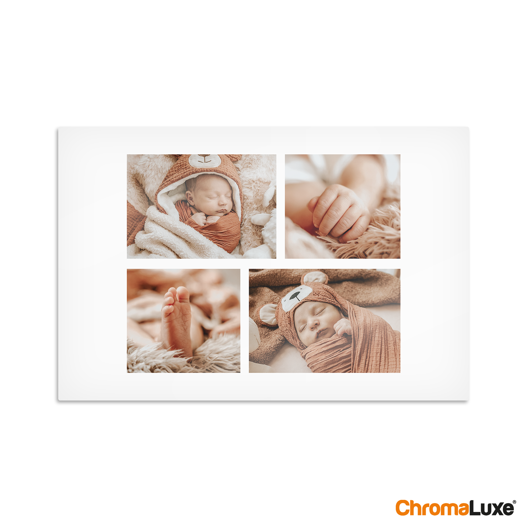 Fototafel mit vier personalisierten Fotos eines Babys bedruckt, eine tolle Erinnerung