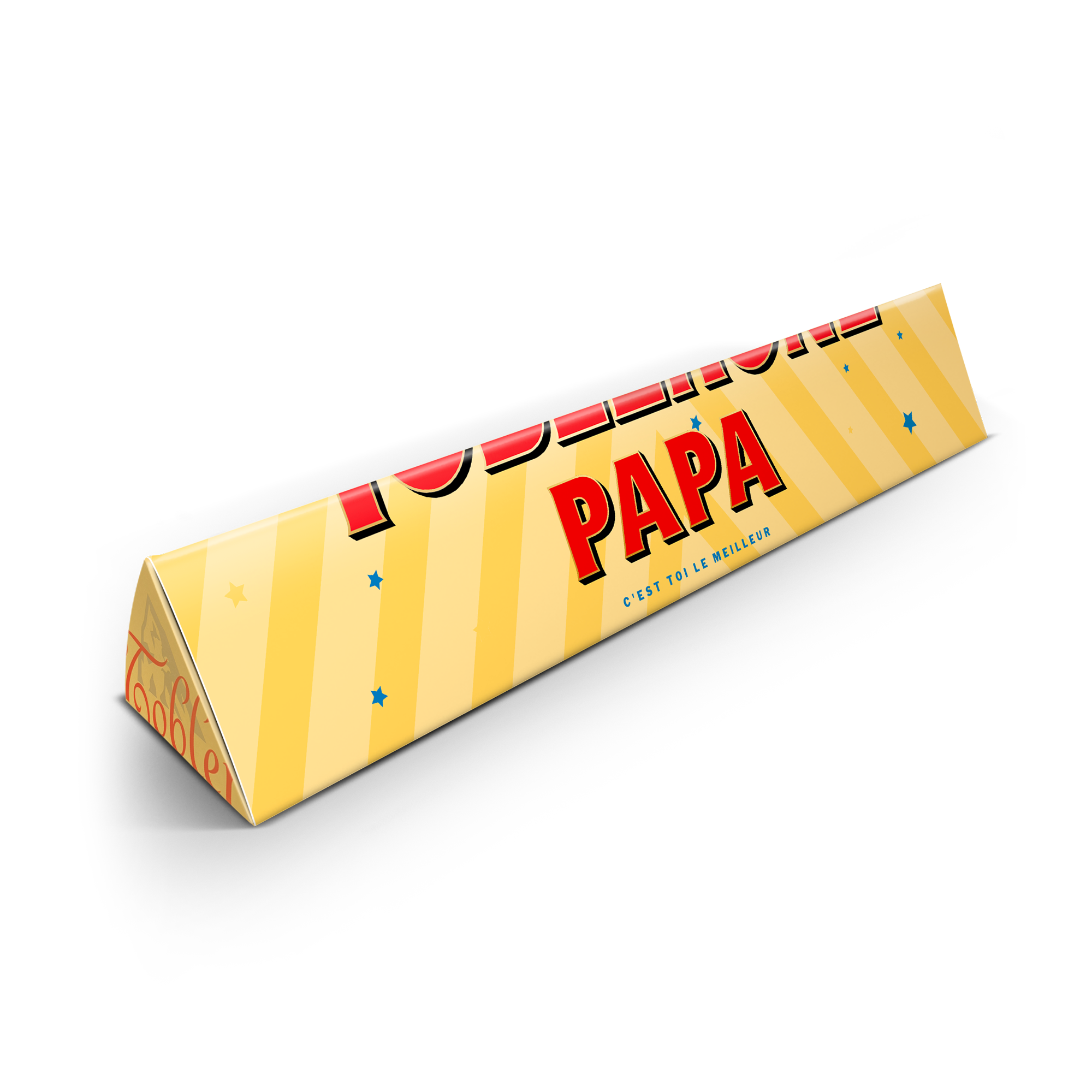 Toblerone personnalisé avec emballage imprimé "PAPA C'EST TOI LE MEILLEUR" pour surprendre votre papa