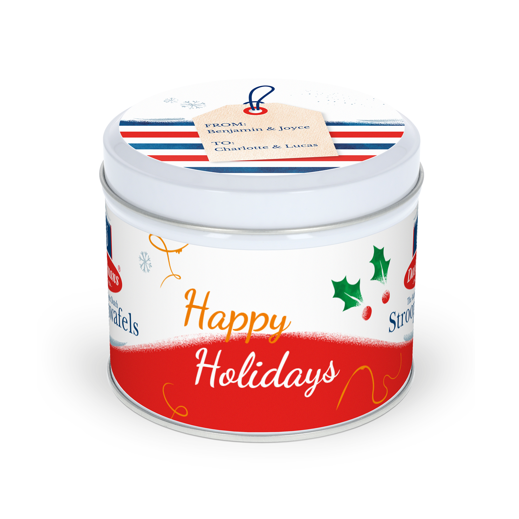 Cutie metalică Stroopwafel cu capac imprimat - Rotundă - 12x