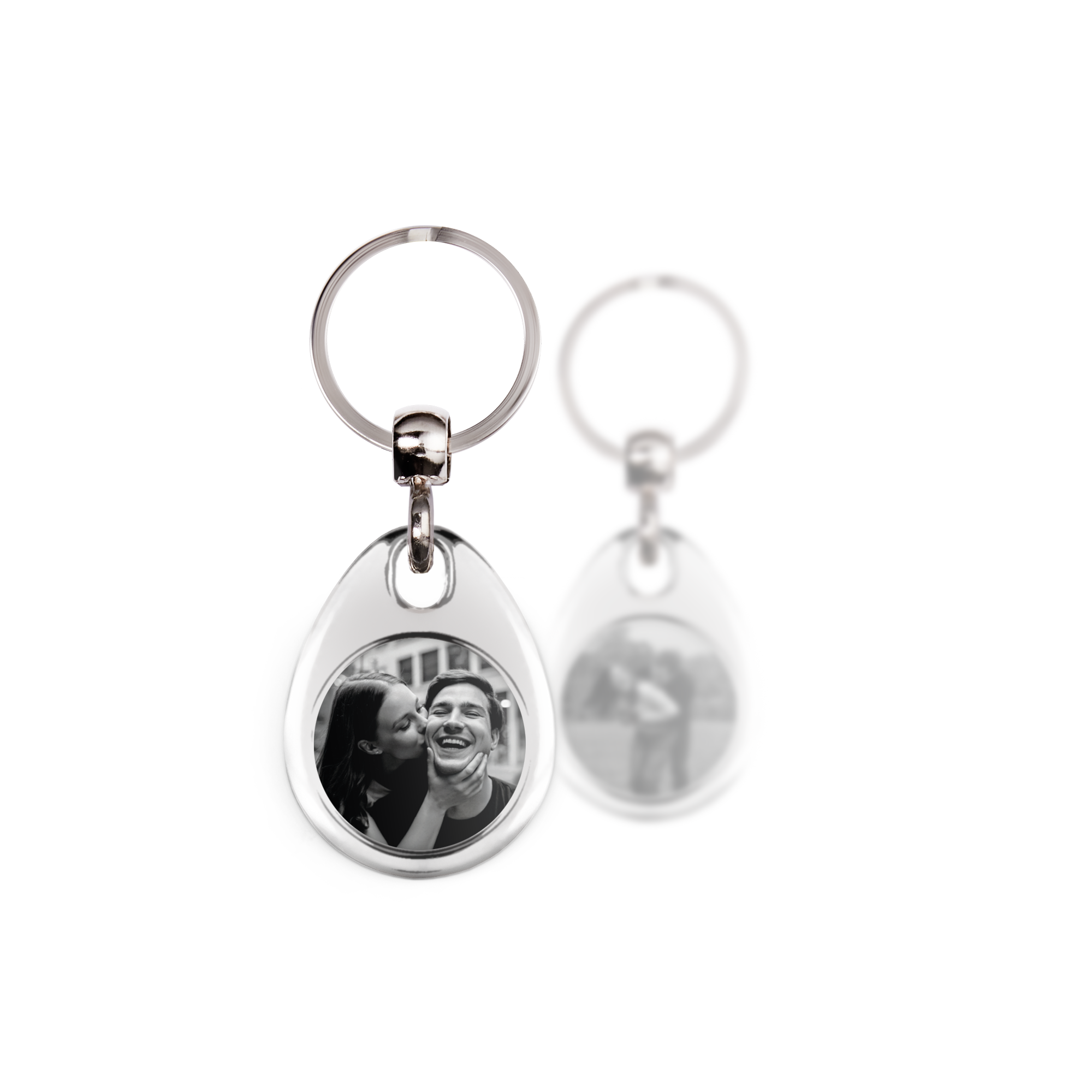 Sleutelhanger met foto - Rond - Dubbelzijdig bedrukt, met gepersonaliseerde zwart-wit foto's van een stel