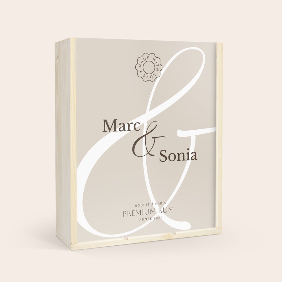Caisse de vin personnalisée Caisse à vin en bois personnalisée pour trois bouteilles imprimée avec les noms Marc & Sonia