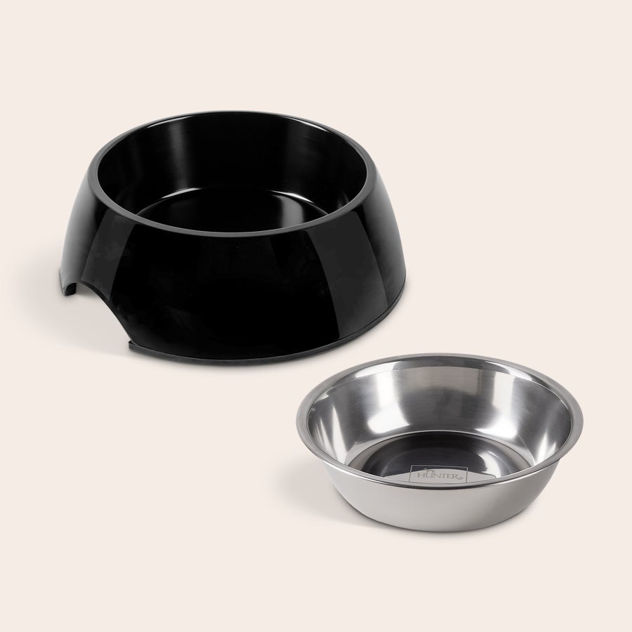 Tigela de alimentação do cão Tigela de alimentação pessoal preta com tigela interna removível de aço inoxidável para o seu cachorro.