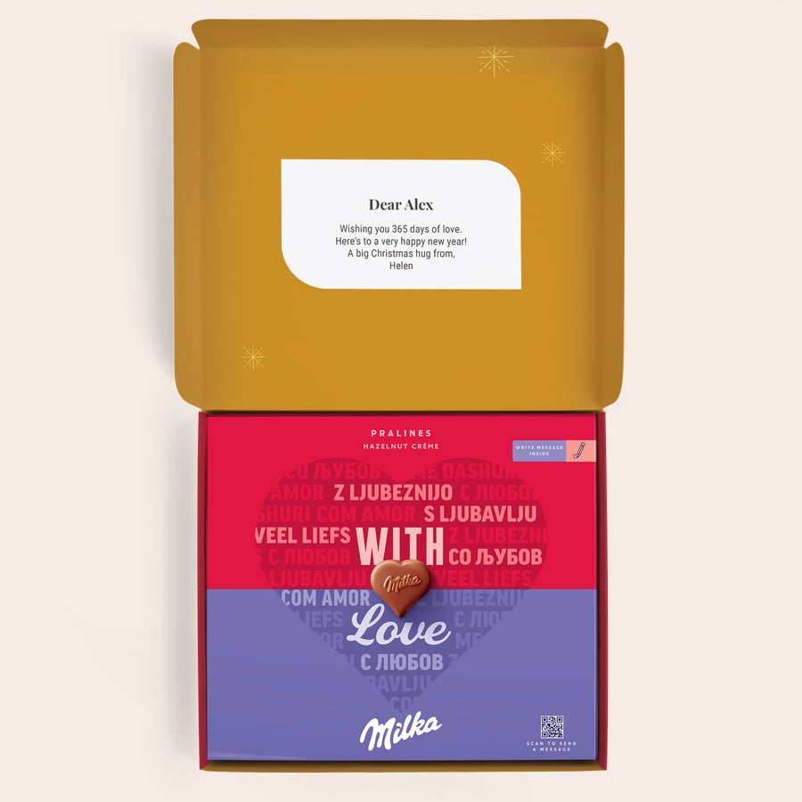 Pralinés de Milka Natal Caixa de presente Milka personalizada para surpreender alguém com mensagem e bombons.
