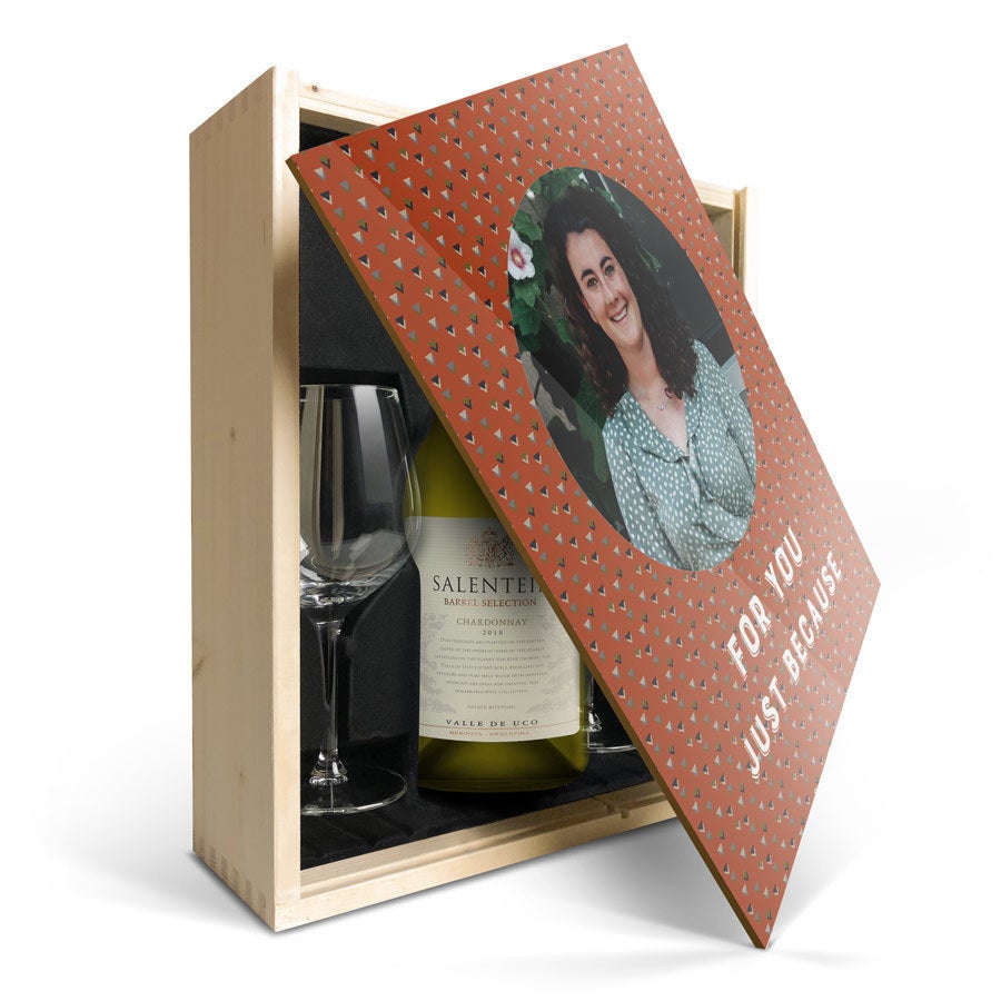 Personalised wine gift set - Salentein Chardonnay - Printed wooden case