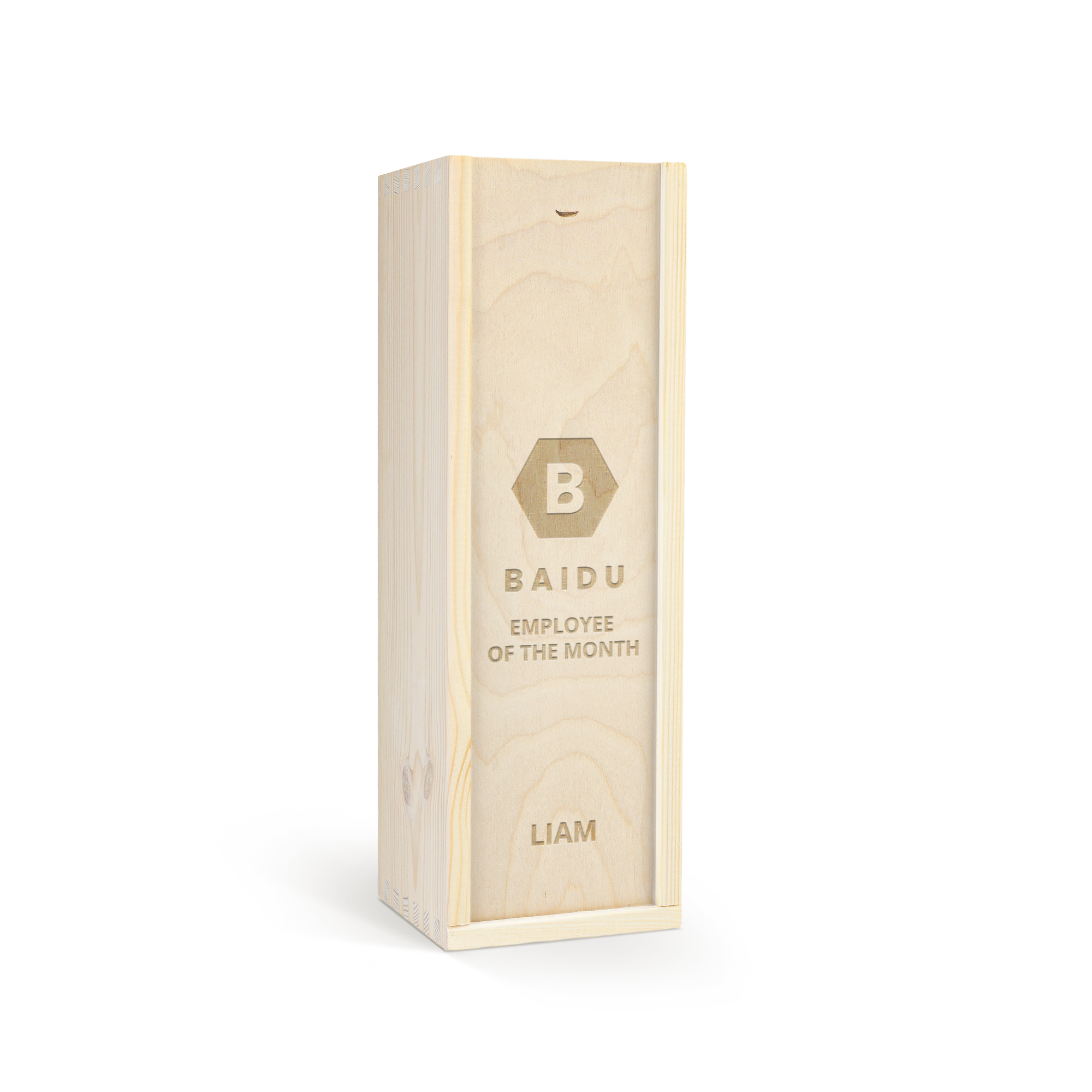Personalized mulled wine in an engraved box with Baidu and Liam text