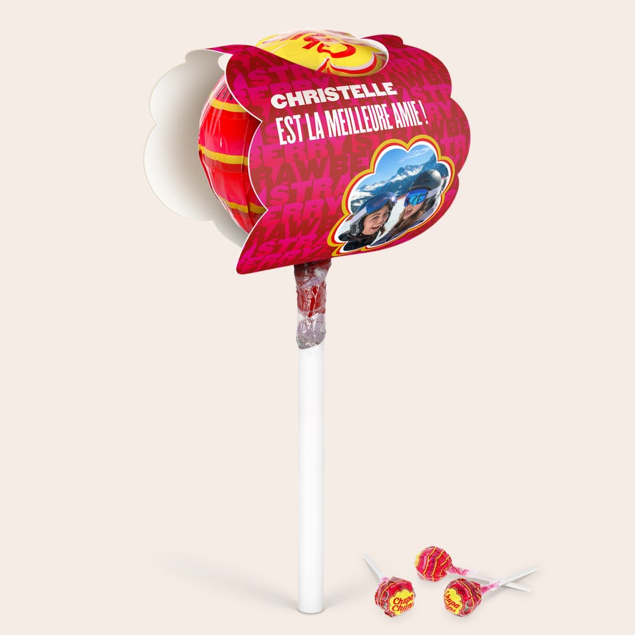 Mega Chupa Chups - personnalisé Méga Chupa Chups personnalisable fraise 20 sucettes avec photo et texte imprimés Christelle est la meilleure amie