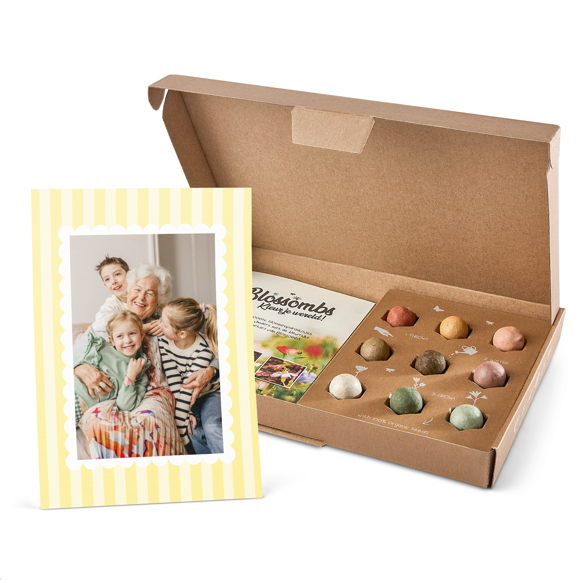 Personalizirana škatla bombic Wildflower Seed s tiskano fotografijo družine.