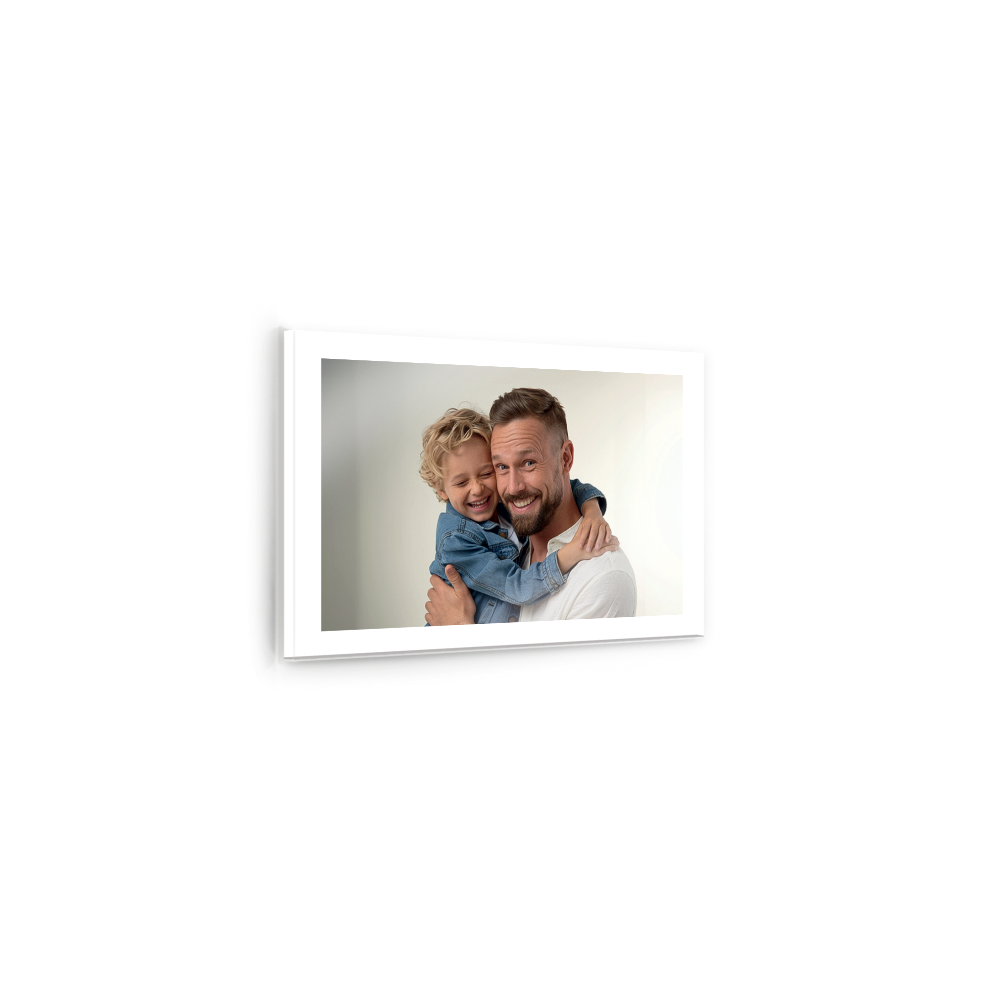 Akrylfotografi med et trykt bilde av en far og sønn, perfekt for å immortalize ditt mest minneverdige øyeblikk.