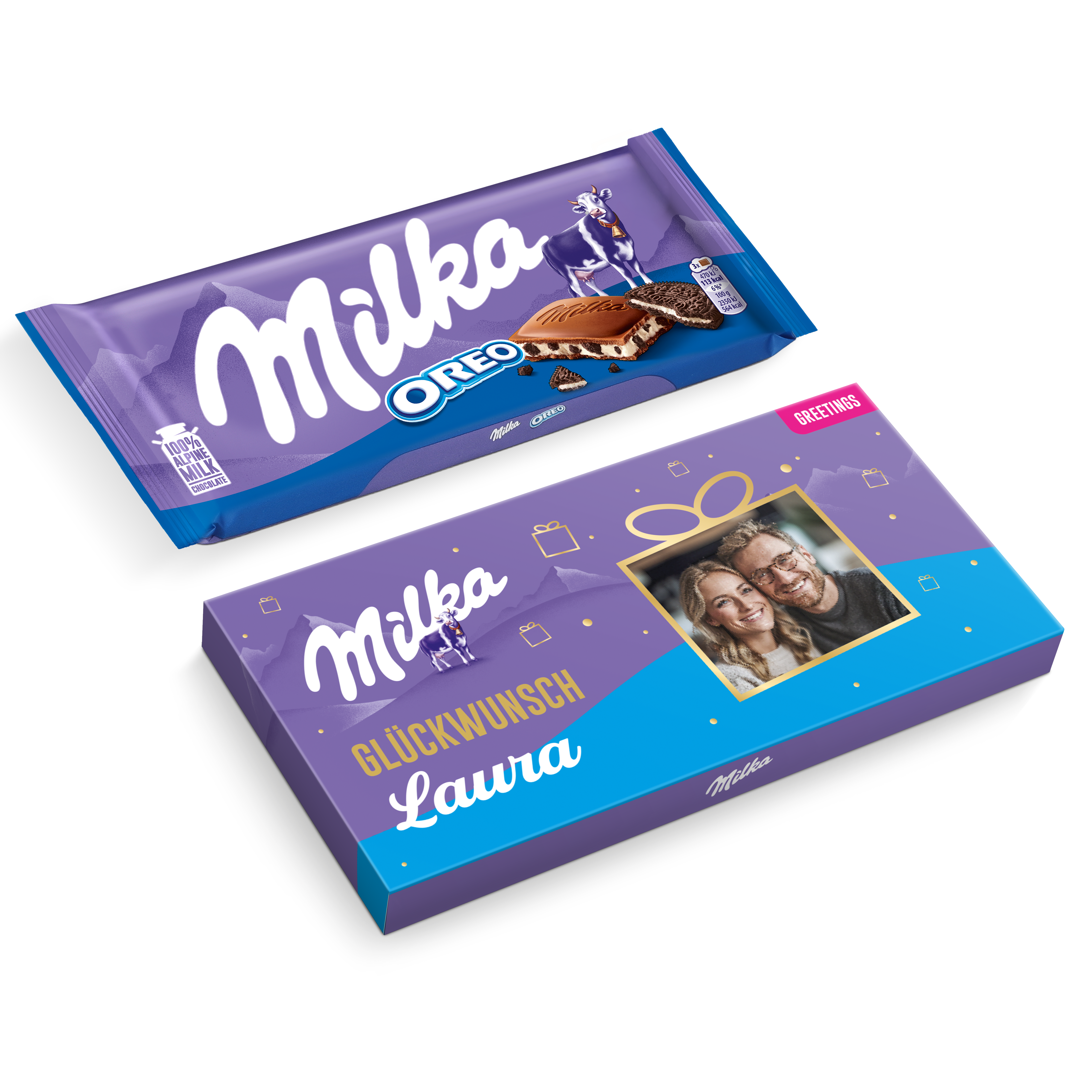 Personalisierte Milka-Schokoladen-Grußkarte