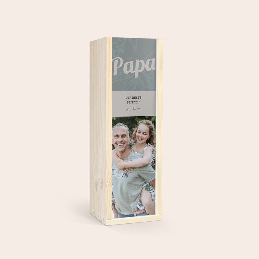 Bier Westmalle Dubbel und Tripel personalisieren Personalisiertes Bier Westmalle Tripel in Holzkiste, bedruckt mit Foto von Vater und Tochter, "Papa DER BESTE SEIT 2015 x. Yuna"