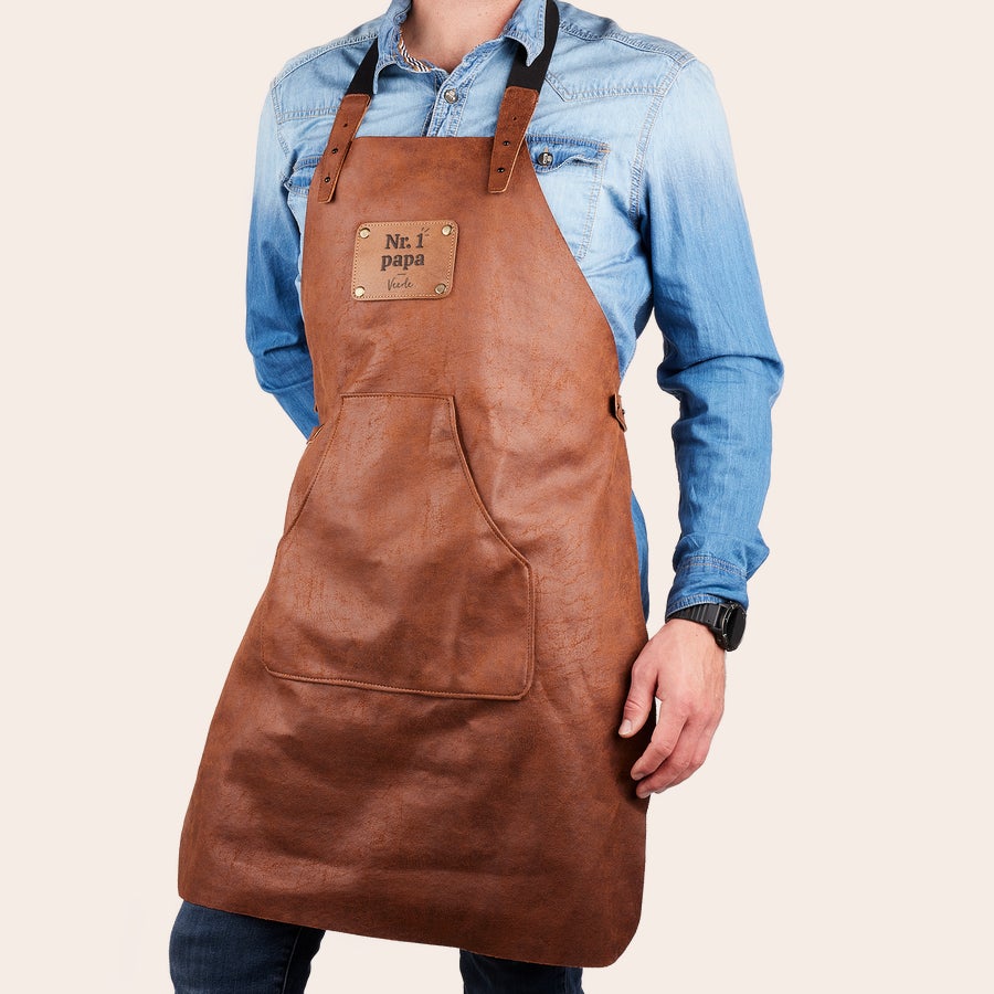 Gerecycled leren schort met naam  Gerecycled leren schort met naam