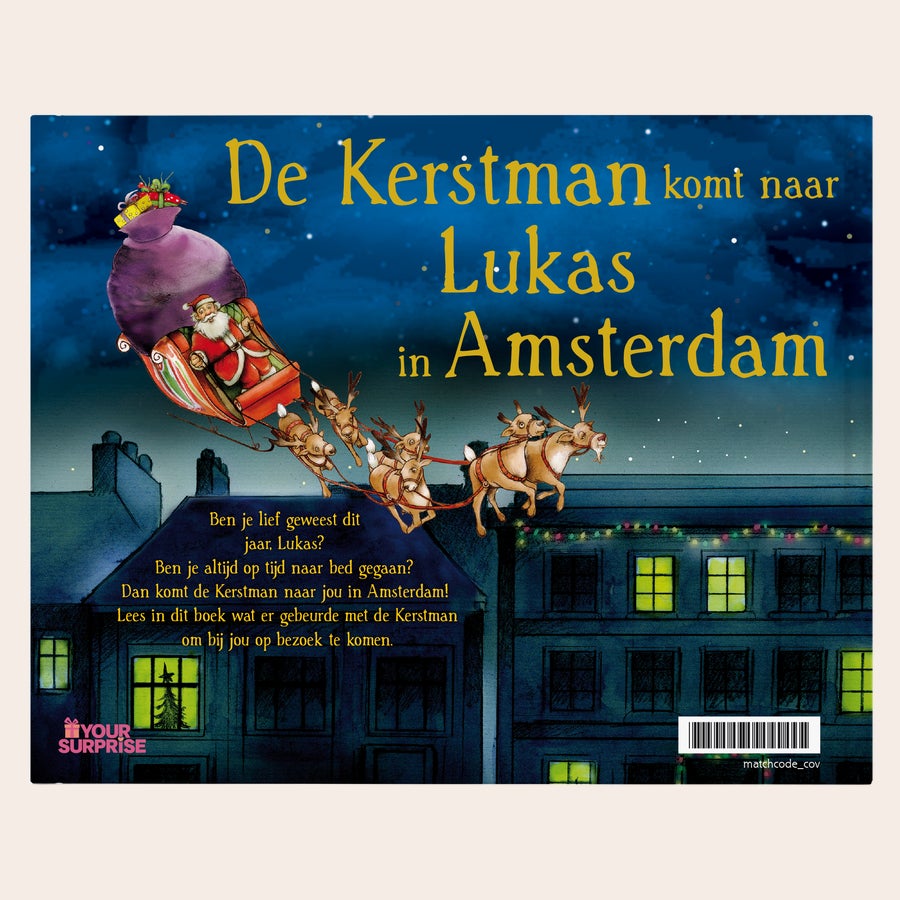 Gepersonaliseerd kerstboek "De kerstman komt" Boek met naam en foto - De kerstman komt - Hardcover, gepersonaliseerd met naam Lukas en stad Amsterdam.
