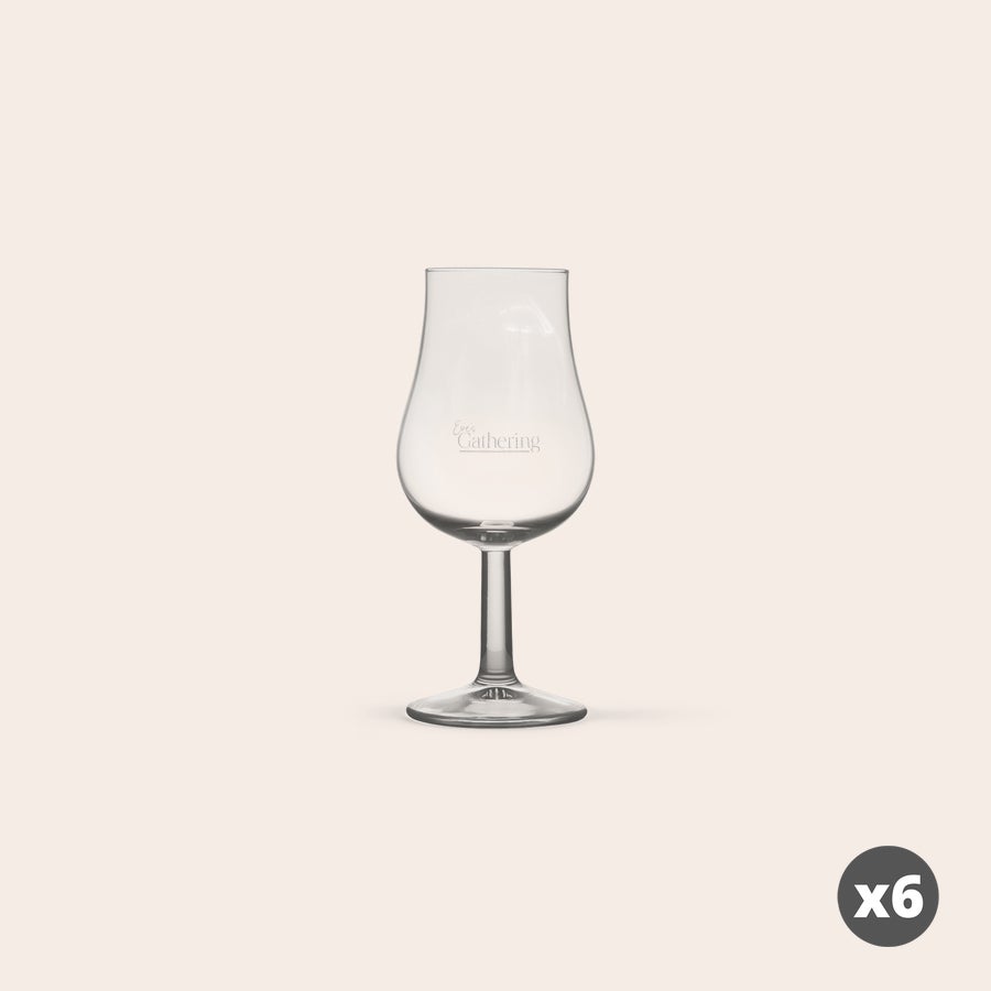 Verre à porto personnalisé - 6 pièces Verre à porto gravé personnalisé avec le texte Gathering et la quantité x6 au bas de l'image