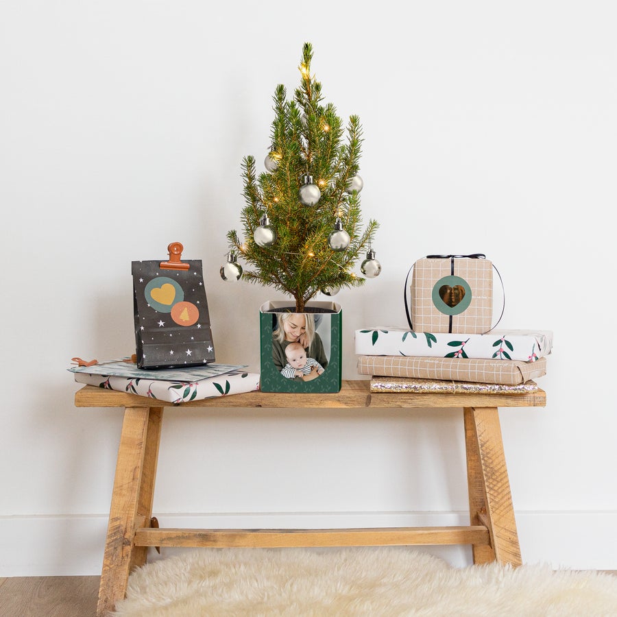 Kleiner Weihnachtsbaum in personalisiertem Topf Kleiner Weihnachtsbaum in personalisiertem Topf