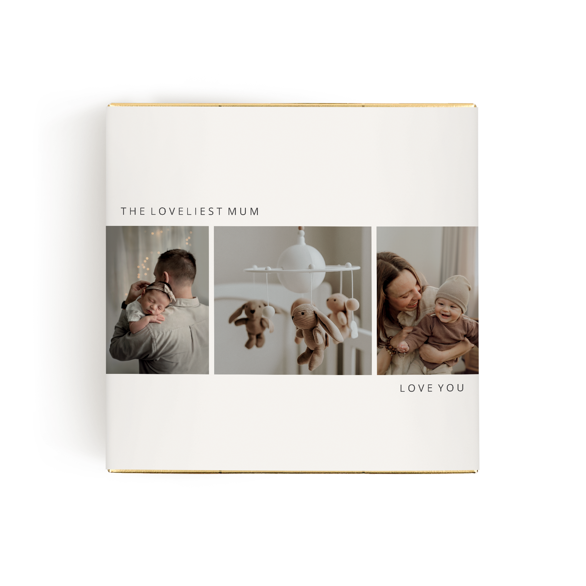 Personalizirano darilo Ferrero Rocher z natisnjeno fotografijo otroka in besedilom "THE LOVELIEST MUM LOVE YOU"