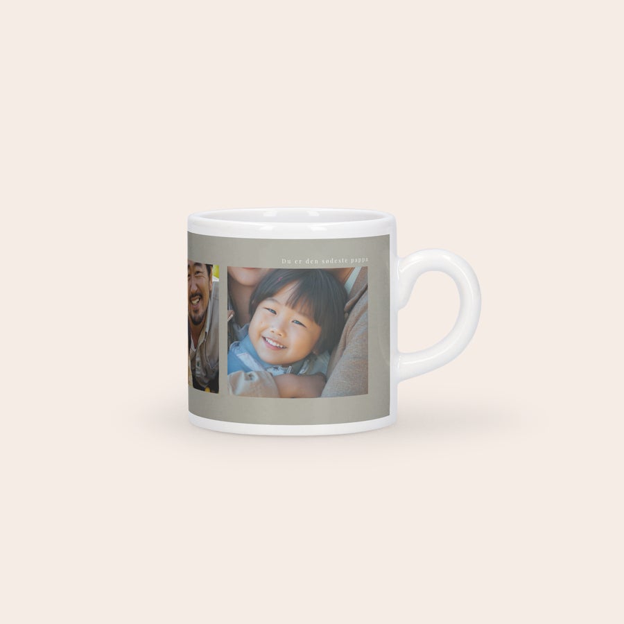 Espressokopp med trykk Hvit espressokopp med trykt bilde av en jente og teksten "Du er den søteste pappa". Espresso smaker enda bedre fra en espressokopp med trykk.
