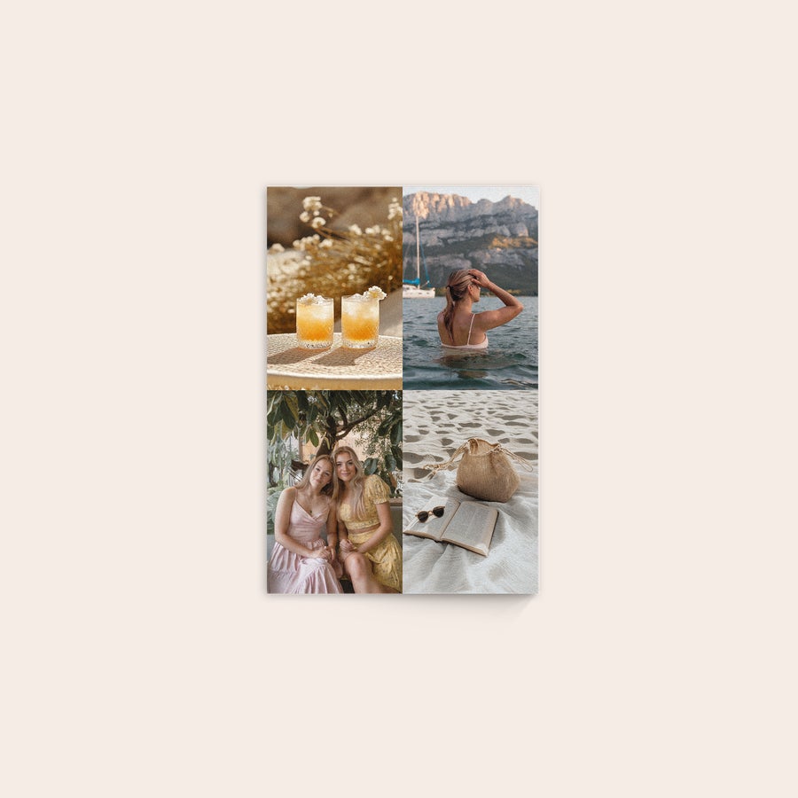 Foto op hout afdrukken Houten paneel met collage van vier persoonlijke fotos, jouw favoriete foto afgedrukt op hout.