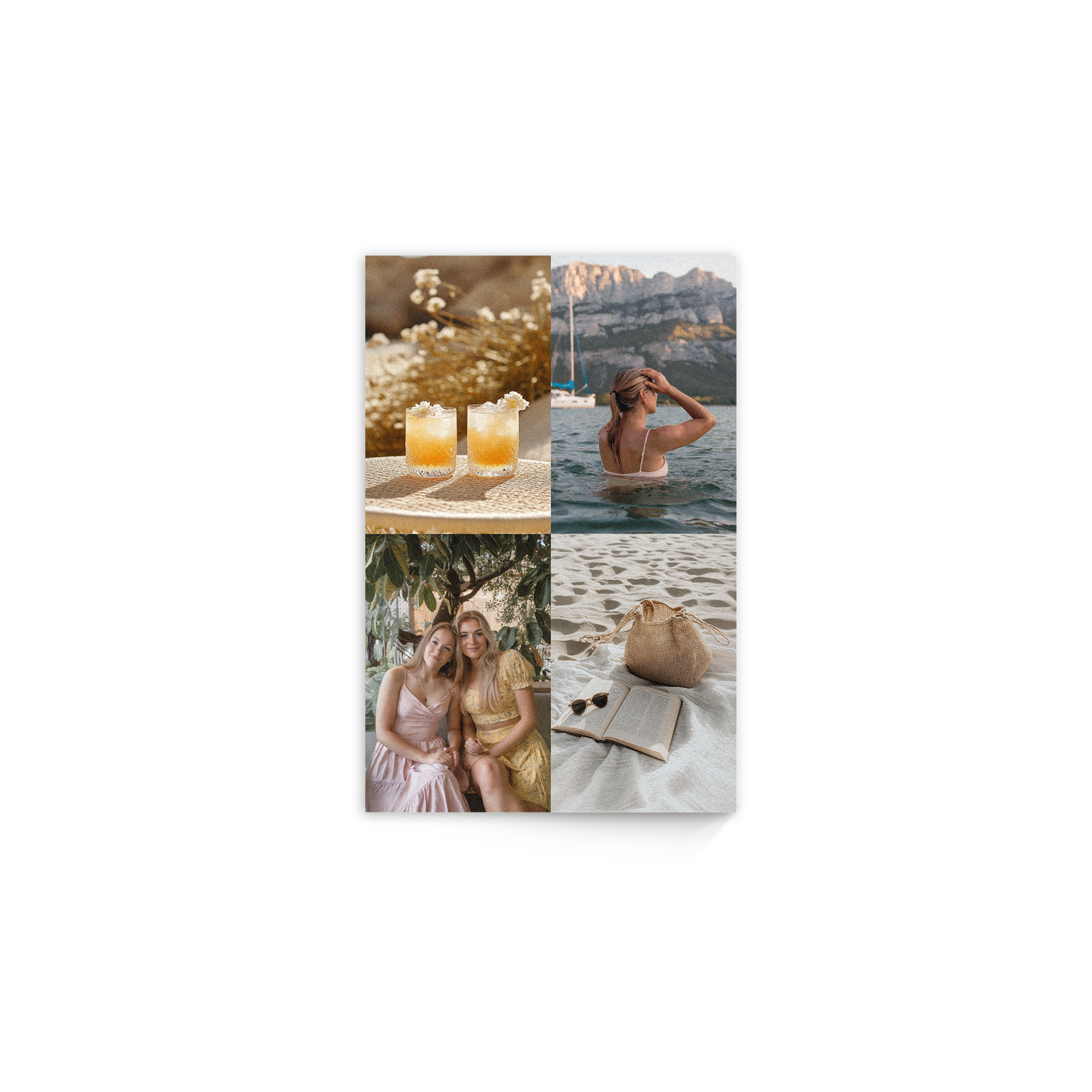 A wooden panel with four customizable photos printed onto wood in full color and a whitewash finish