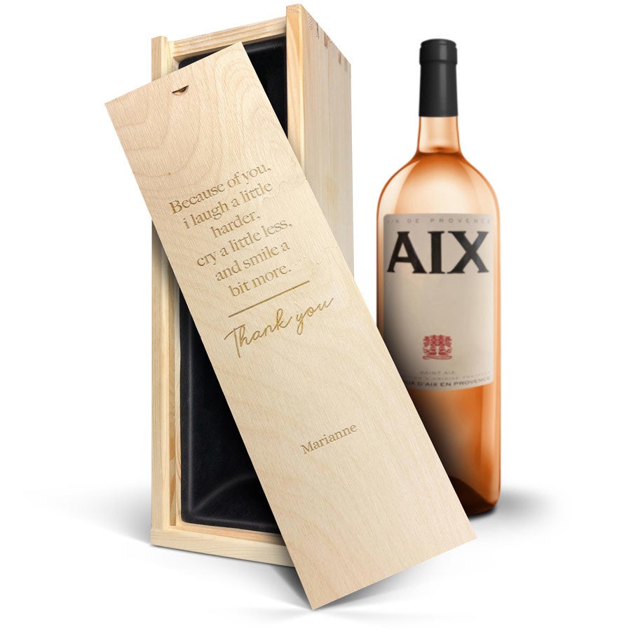 Personalised wine gift -AIX rose (Magnum) - Engraved wooden case