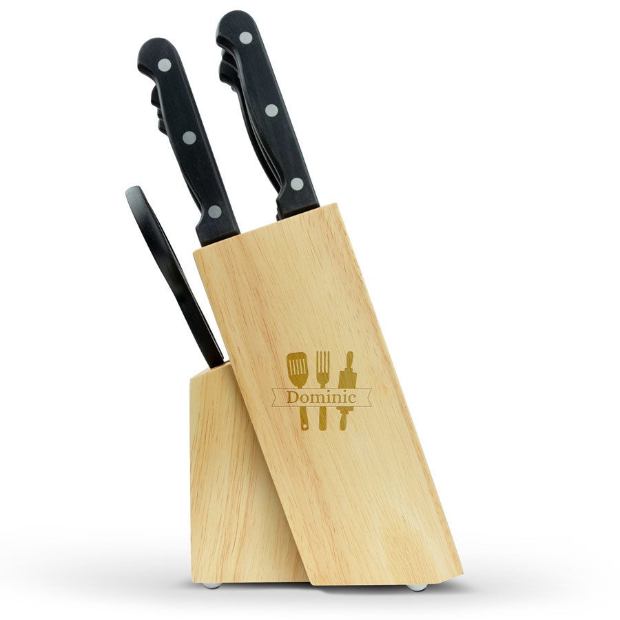 Personalised wooden knife block