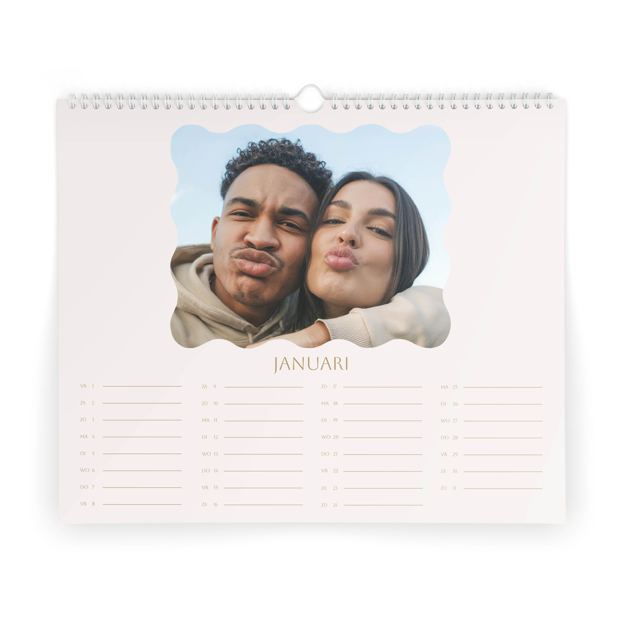 Fotokalender - 2026 - Liggend bedrukt met een eigen foto en maandoverzicht