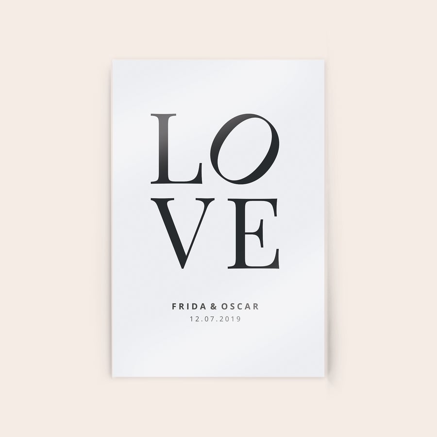 Foto på akryl Akrylbilde trykt med navnene Frida & Oscar og datoen 12.07.2019, som et personlig, minneverdig øyeblikk