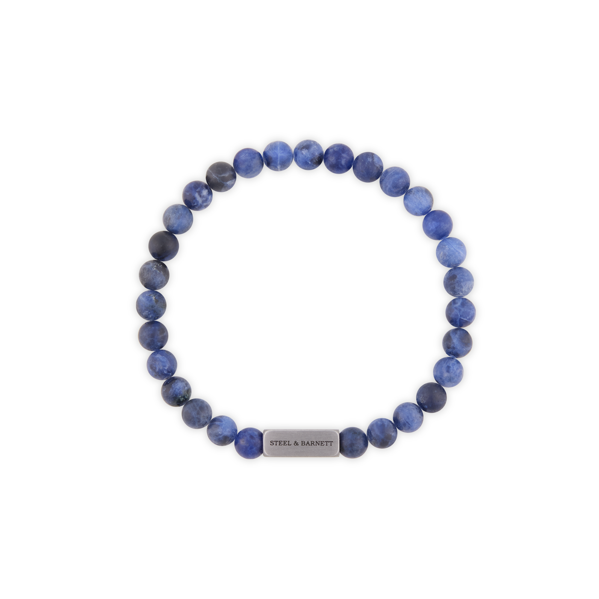 Gepersonaliseerde Steel & Barnett armband met blauwe natuurstenen kralen en gegraveerde tekst