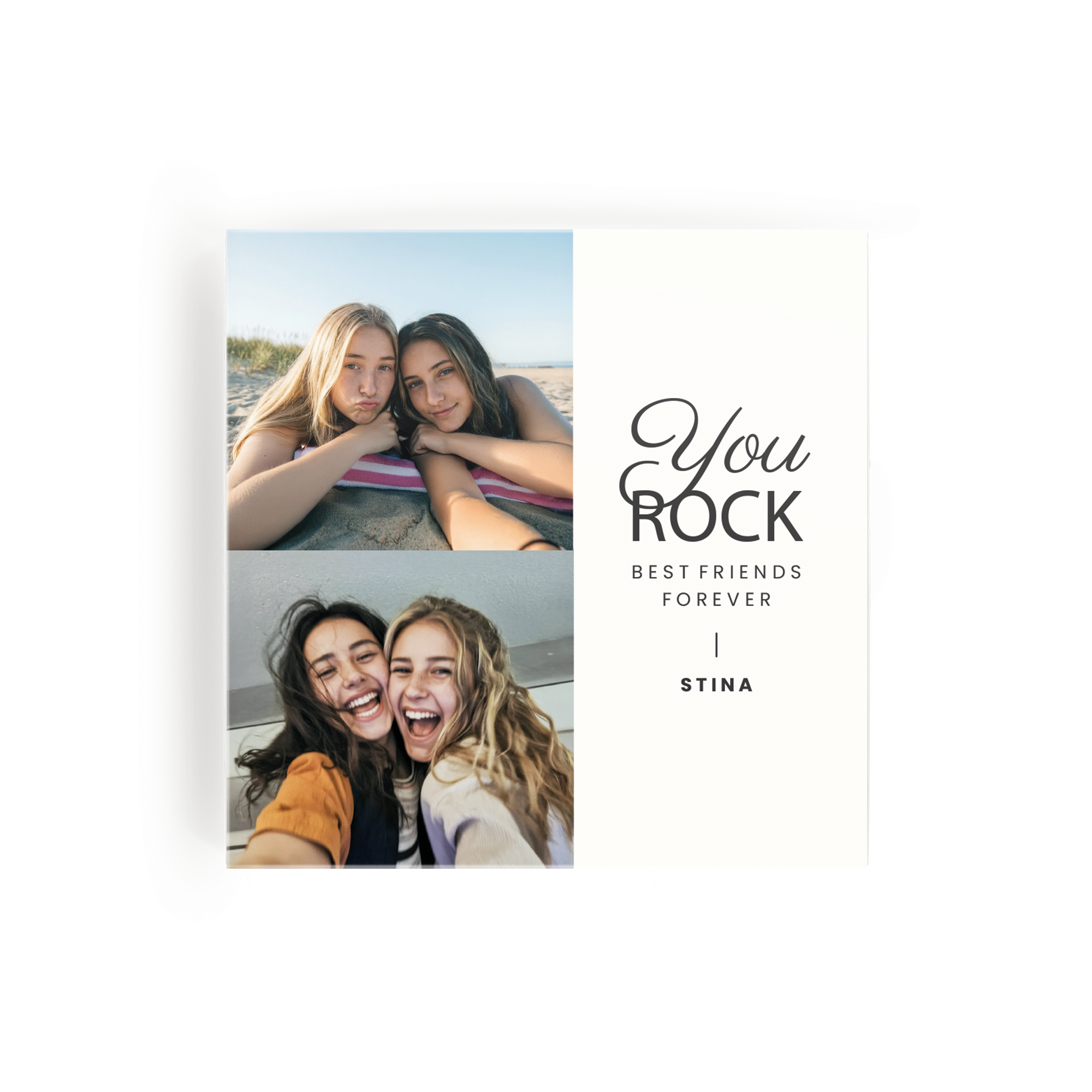 Personalisert sjokolade - Ritter Sport - Karamellkjeks med foto og teksten You Rock Best Friends Forever og navnet Stina