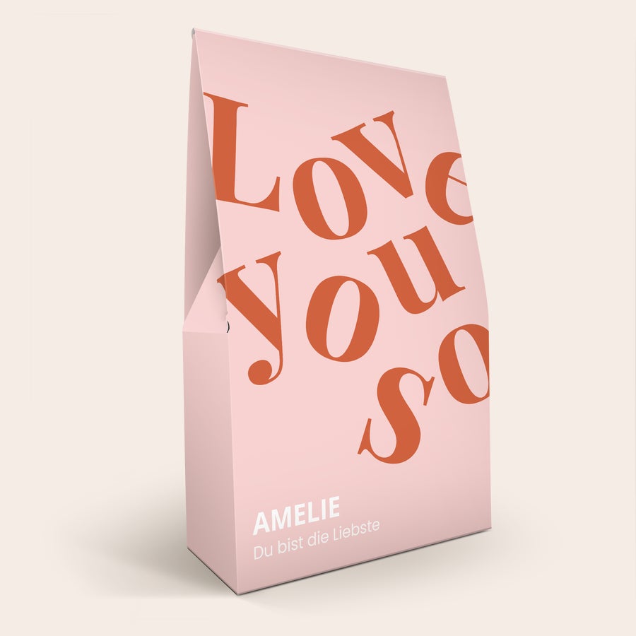 Lindt 1kg Schokolade Geschenkbox Geschenkbox mit 1 kg Lindor-Schokolade, bedruckt mit "Love You So", "AMELIE" und "Du bist die Liebste"