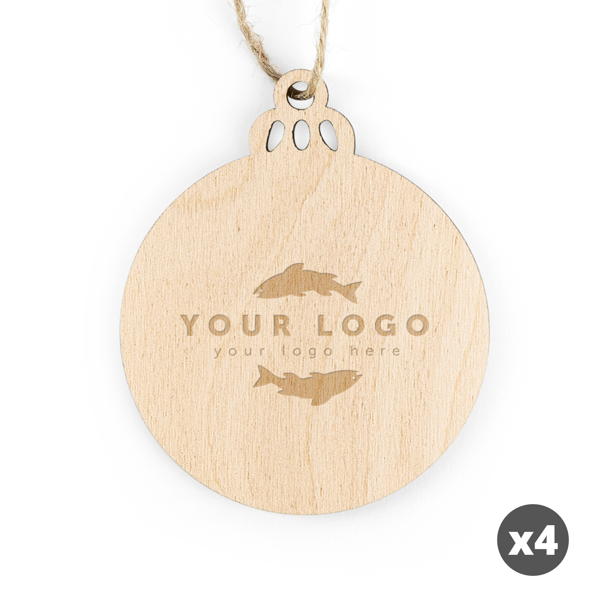Decorațiuni de Crăciun personalizate - Lemn - Gravate - Cerc - 4 buc