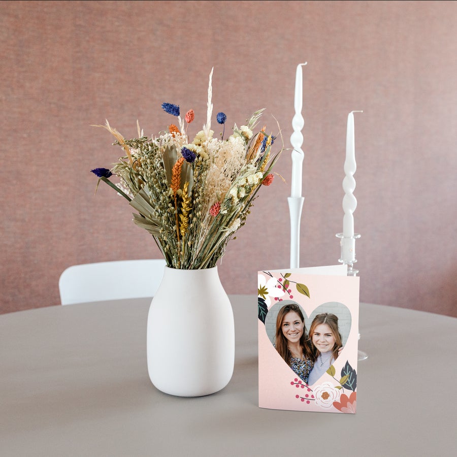 Šopek posušenega cvetja s personalizirano kartico - Barvita