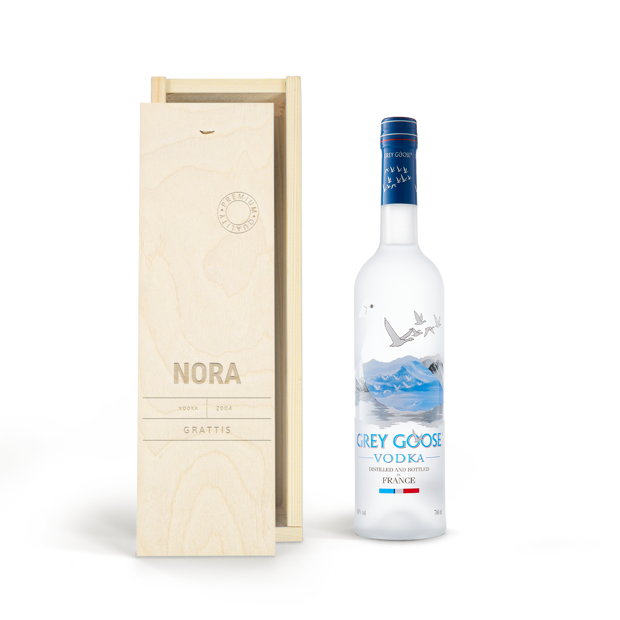 Vodka Grey Goose i en personlig låda