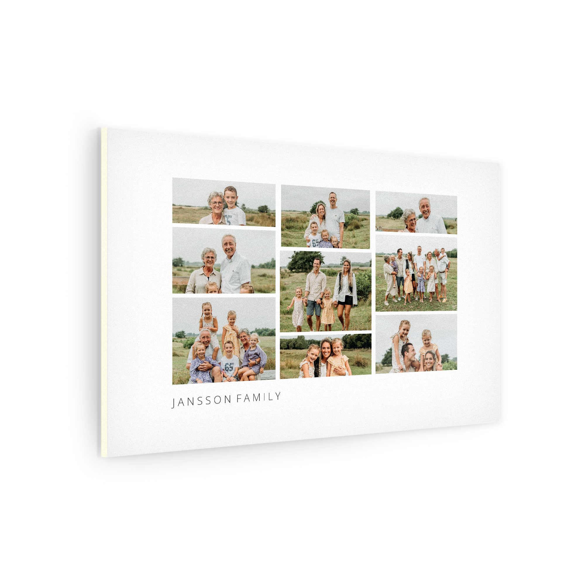 Ett foto på forex med kollage av familjebilder och texten JANSSON FAMILY tryckt på.