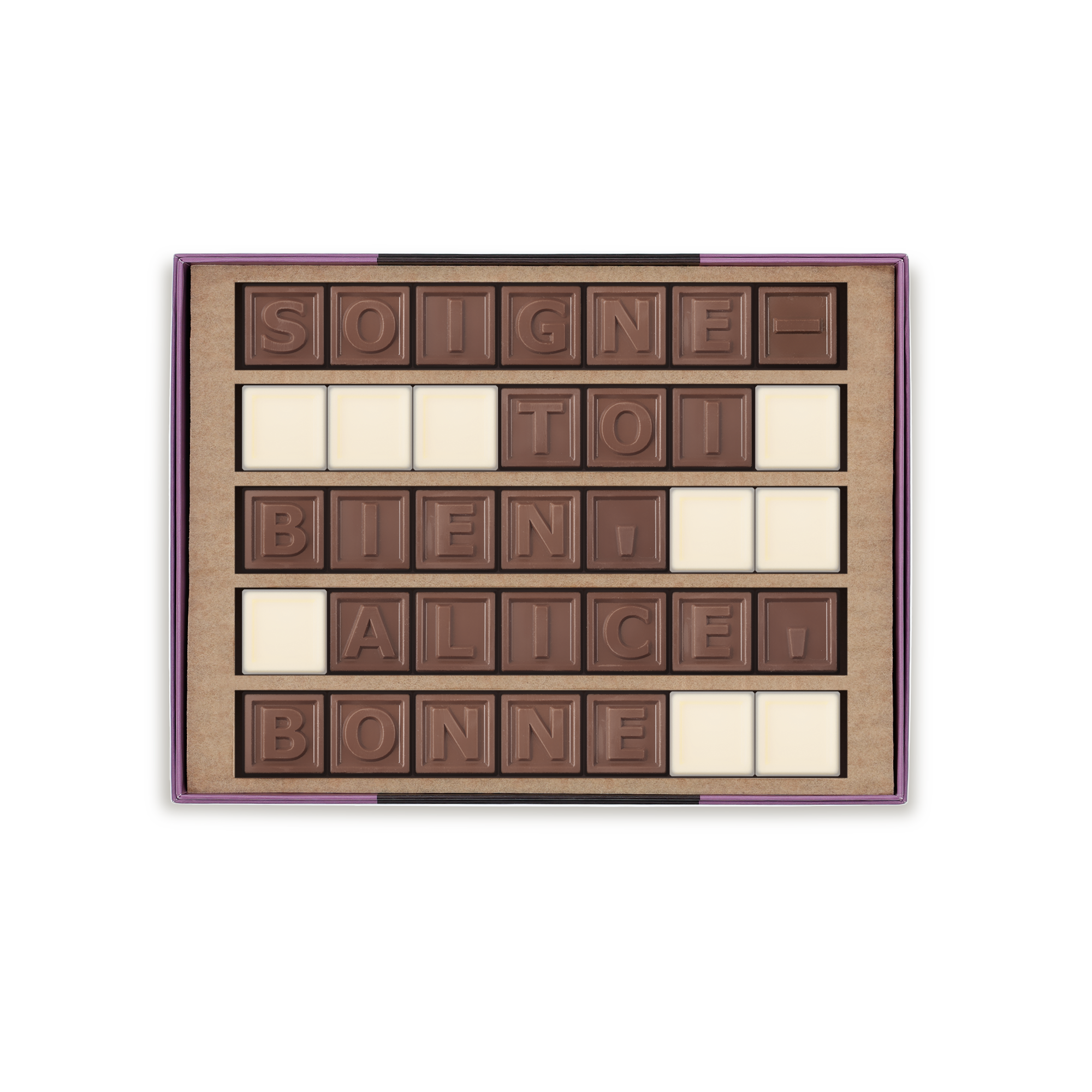 Votre télégramme chocolaté personnel « SOIGNE-TOI BIEN ALICE BONNE » miam !