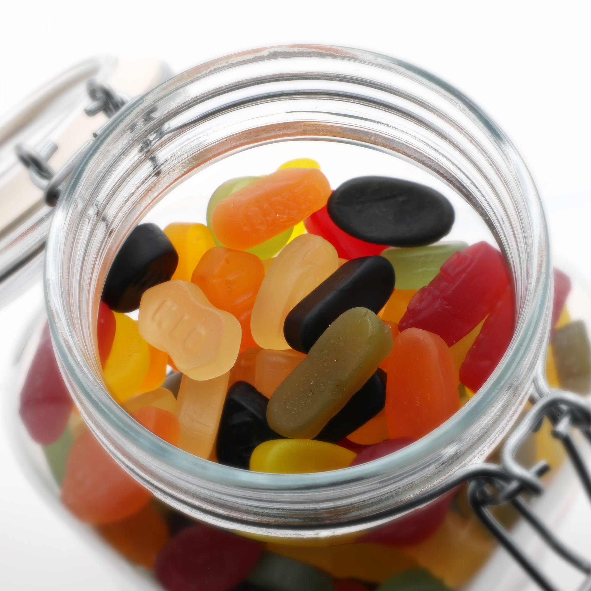Personalised sweet jar with colorful winegums.