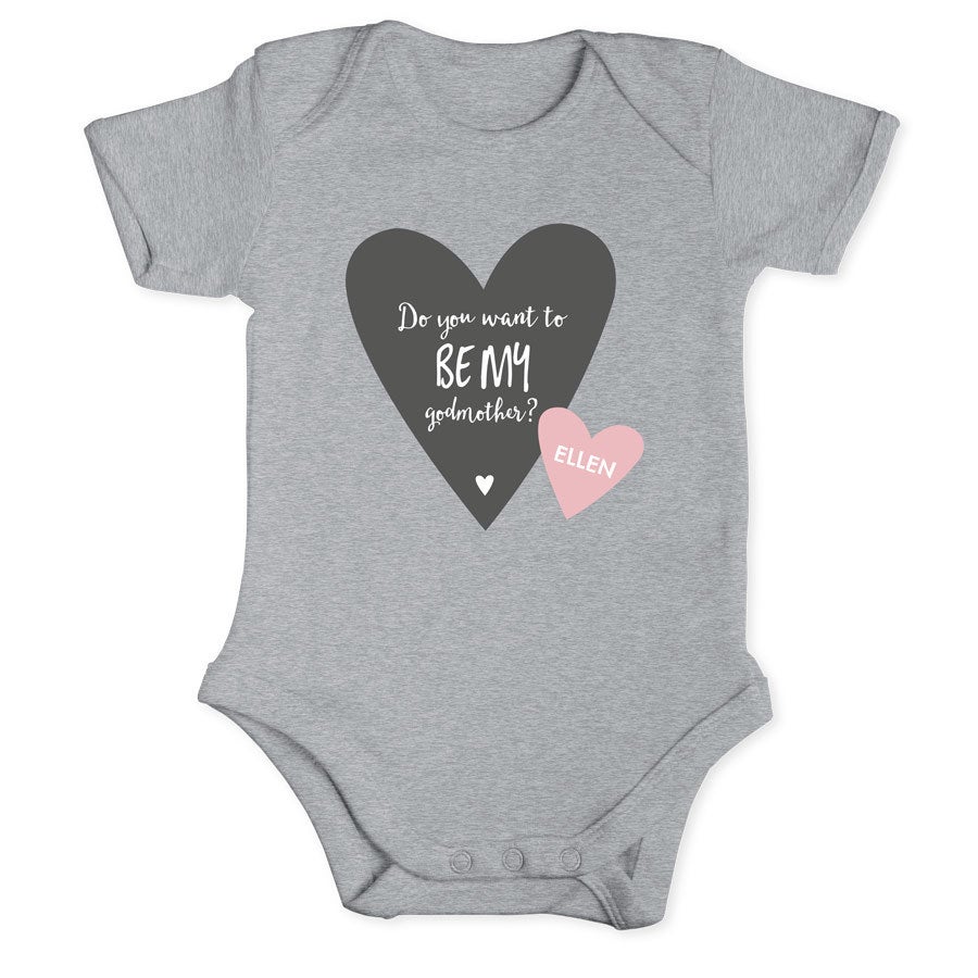 Czy będziesz moją matką chrzestną - Personalizowane Body niemowlęce - szare - 50/56