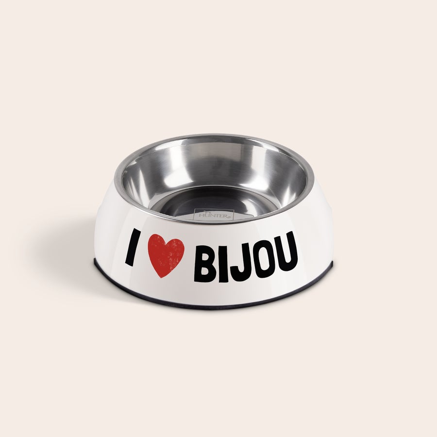 Gamelle pour chat personnalisé Gamelle pour chat personnalisée blanche avec coeur rouge et texte imprimé Bijou