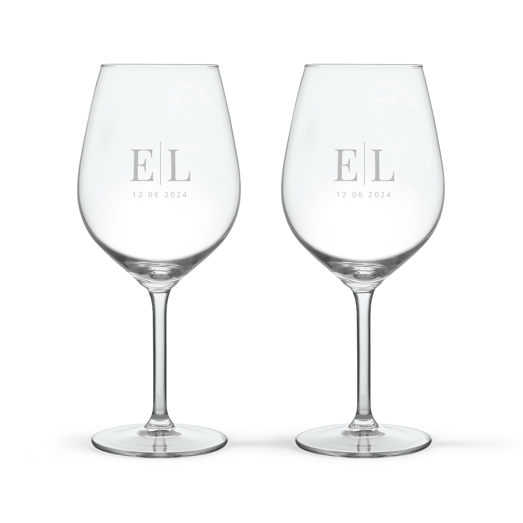 Deux verres à Spritz personnalisés, gravés des initiales EL et de la date 12 06 2024.