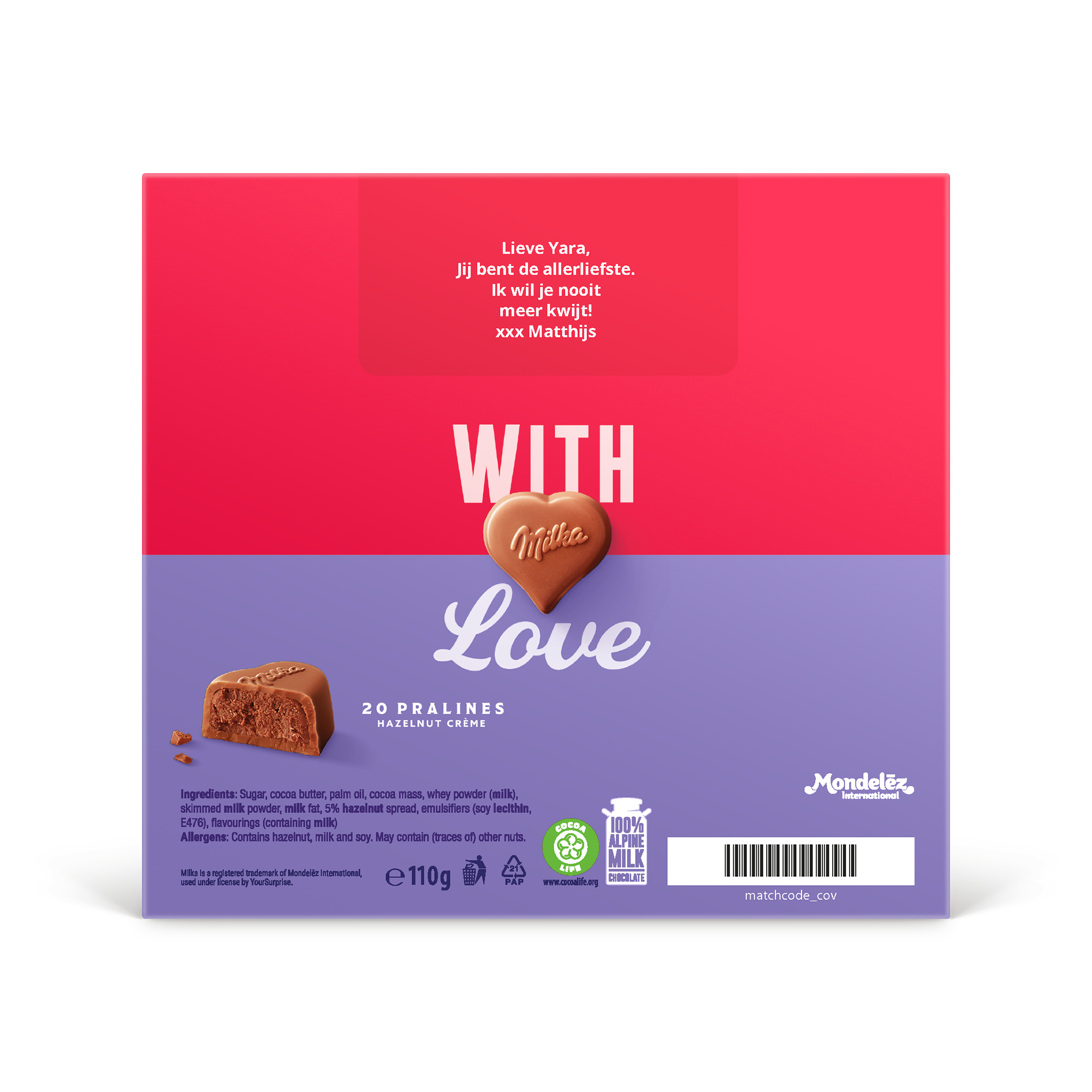 Milka hartjes in 3D chocolade doos